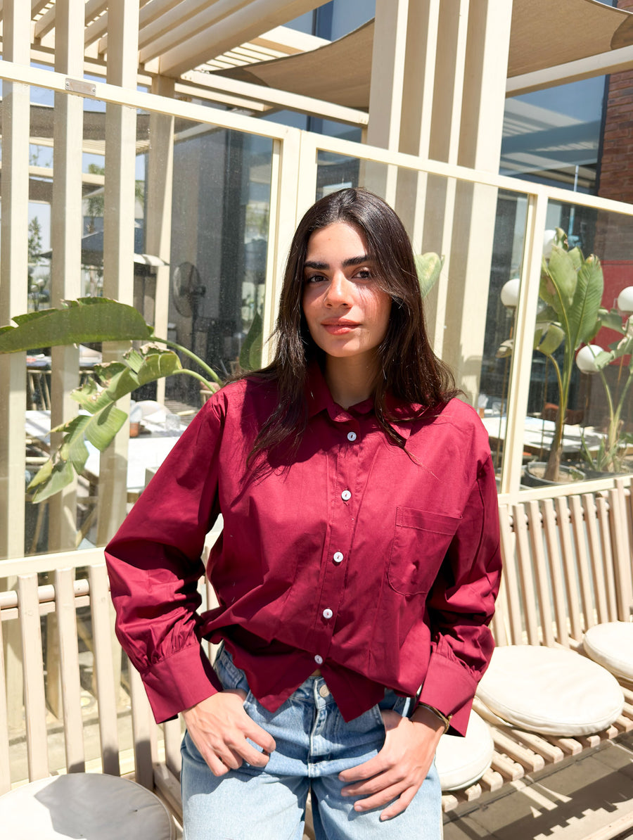 Oversized Poplin Shirt - Red
